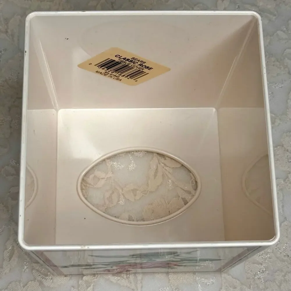 New Vintage SEARS Classic Rose Tissue Box Cover Floral Cottage Plastic Square